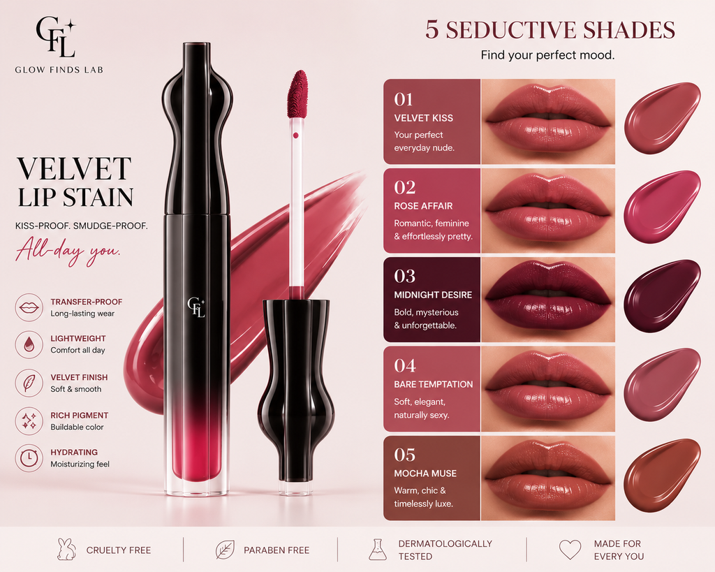 Glow Finds Lab Velvet Lip Stain Transfer-Proof • Waterproof • All-Day Wear