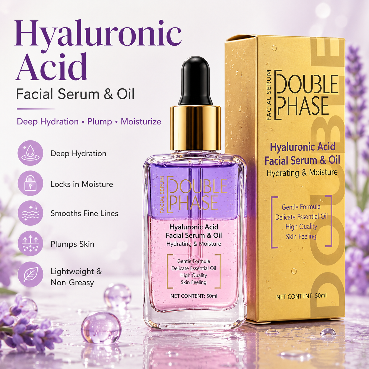 Title  DOUBLE PHASE Hyaluronic Acid Facial Serum & Oil | Deep Hydration & Moisturizing | 30ml