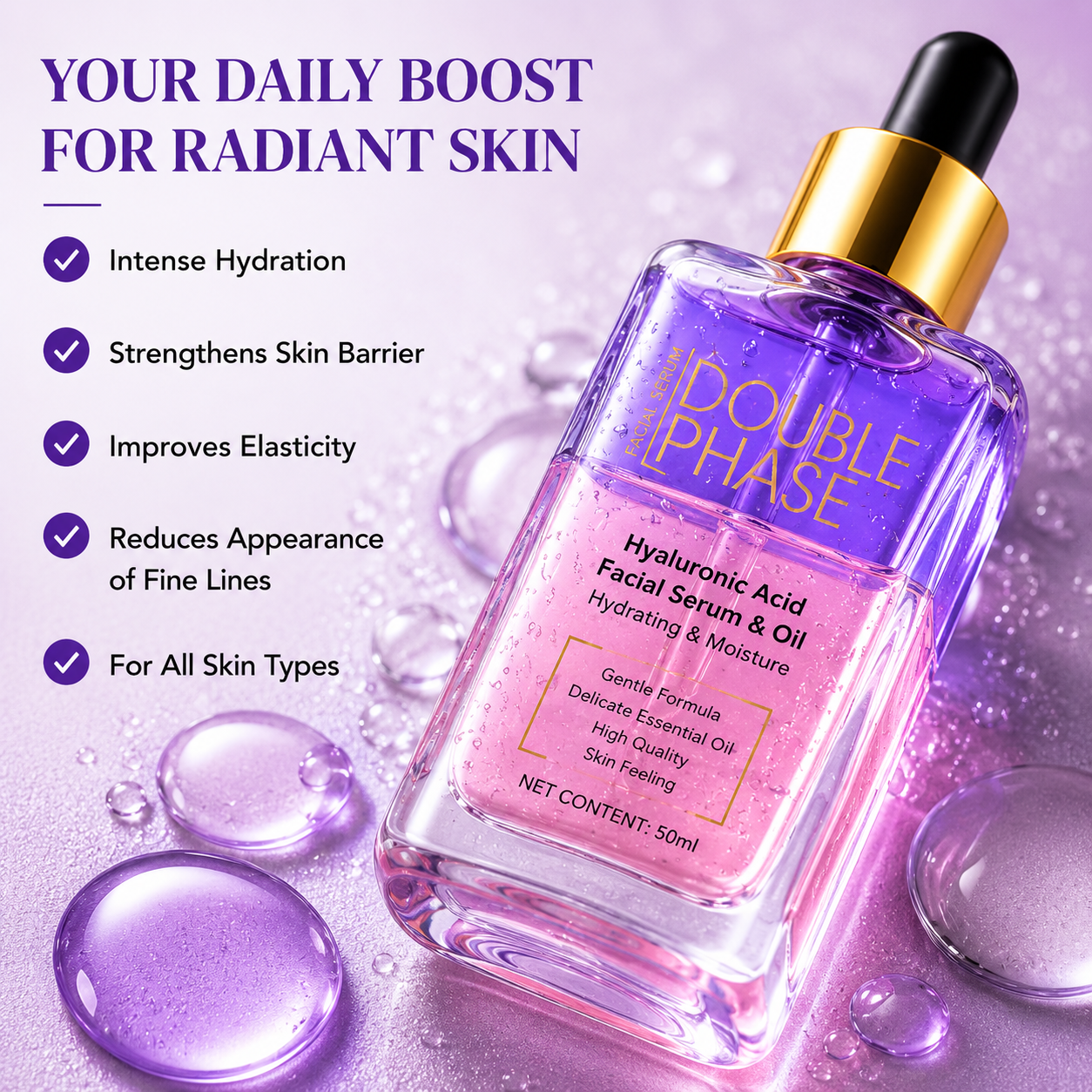 Title  DOUBLE PHASE Hyaluronic Acid Facial Serum & Oil | Deep Hydration & Moisturizing | 30ml