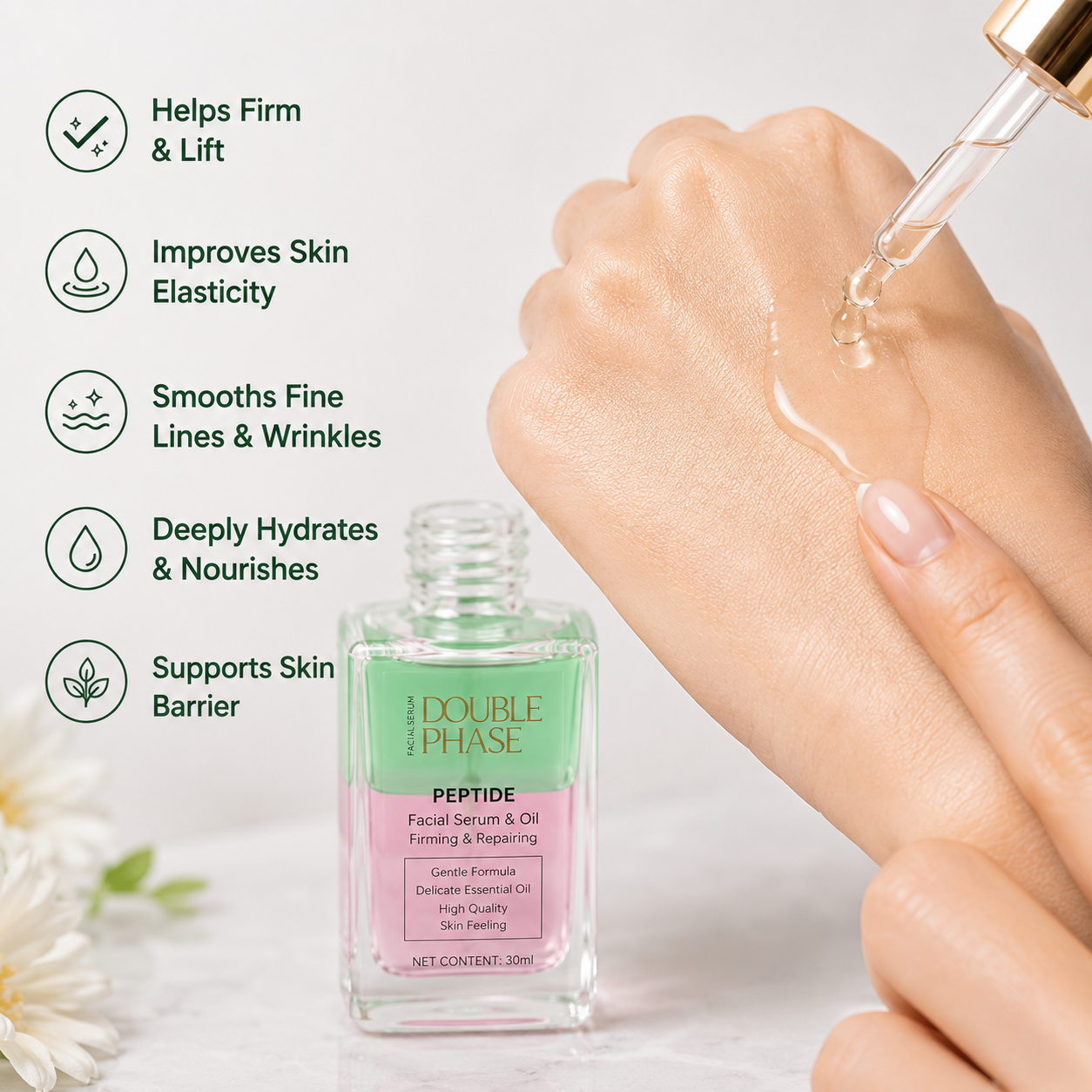 DOUBLE PHASE Peptide Facial Serum & Oil | Firming & Hydrating | 30ml