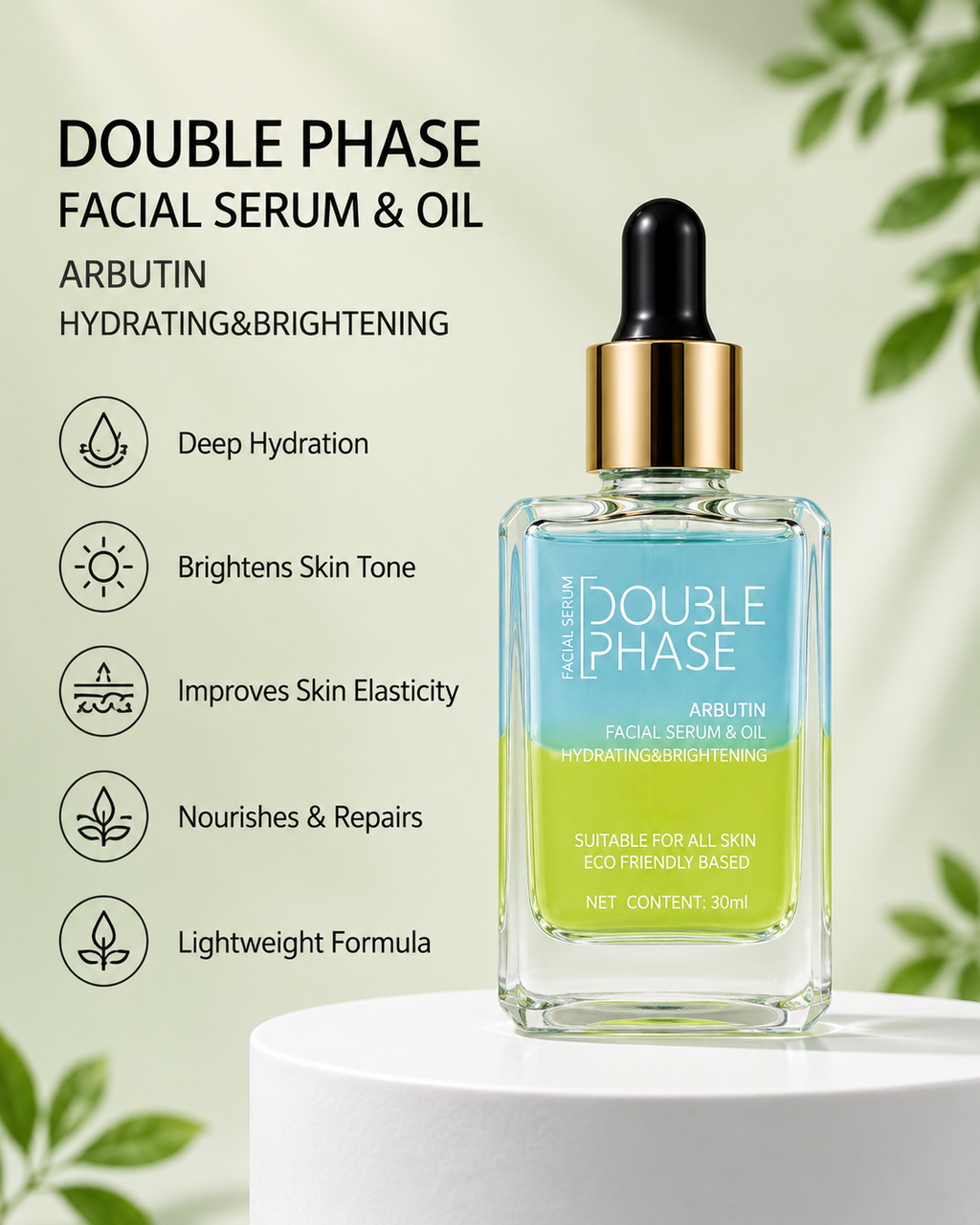 DOUBLE PHASE Arbutin Facial Serum & Oil | Brightening & Hydrating | 30ml